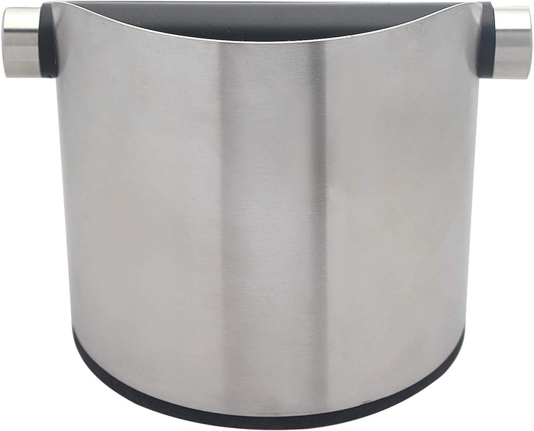 DIBTSA Espresso Knock Box, Stainless Steel Coffee Grounds Knock Box, With Removable Knock Bar and Non-Slip Rubber Base (Silver)