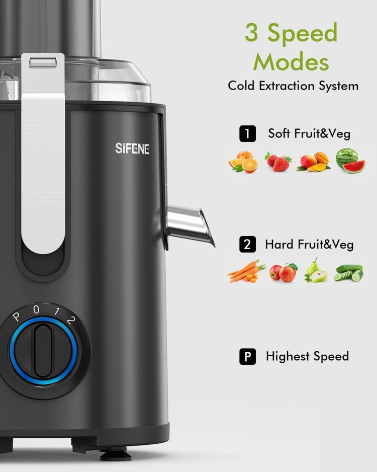 SiFENE Juicer Machine, 800W Centrifugal Juicer with 3.2" Big Mouth for Whole Fruits and Veggies, Juice Extractor Maker with 3 Speeds Settings, Easy to Clean