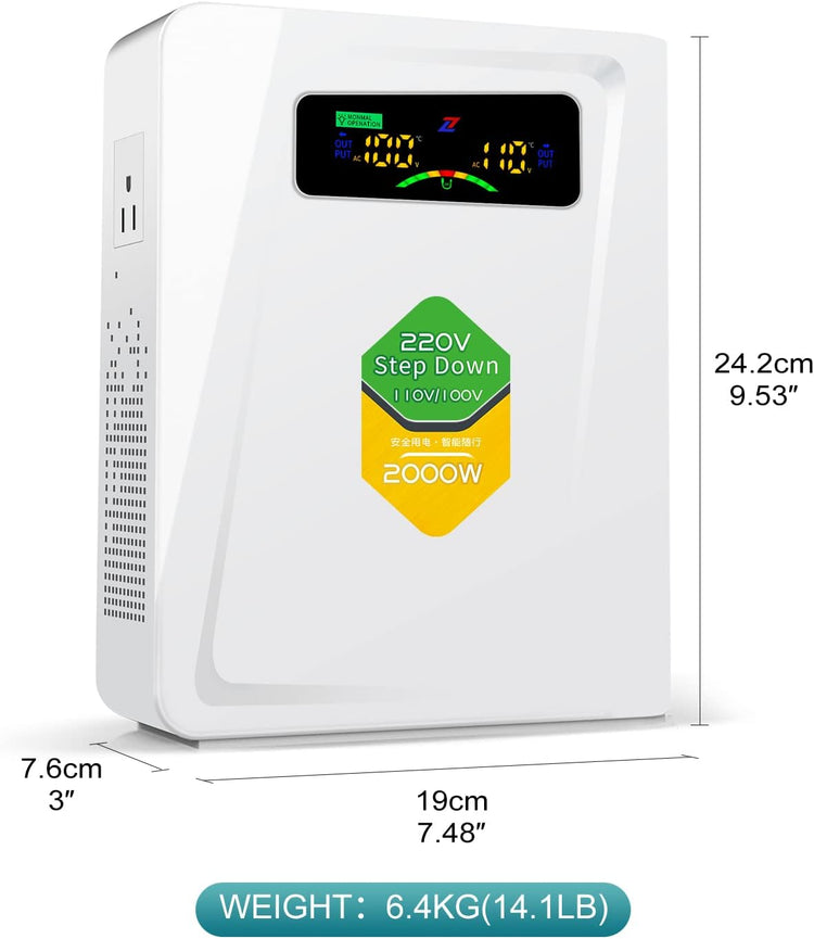 Step Down Transformer 220v to 110v Voltage Converter 2000w, No Noise, Ten Protection Functions, Suit for Juicer, Toaster, Chocolate Machine and Other US Appliances Used in Europe