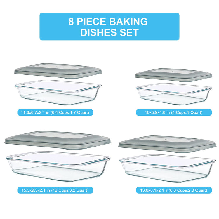 8 Pieces Glass Baking Dish with Lids (8 Count)