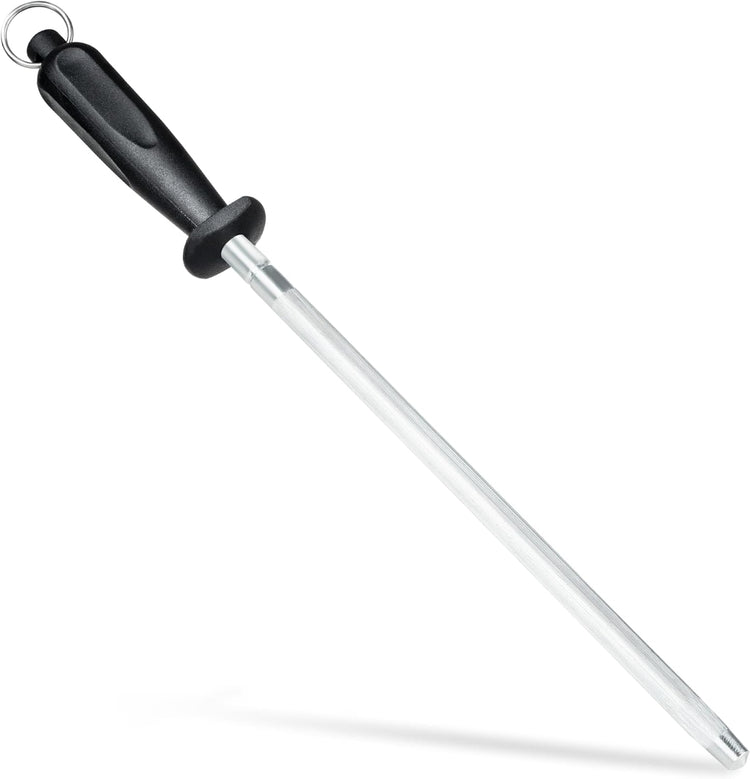 Knife Sharpener Rod, Kitchen Knives Sharpener Carbon Steel Professional Knife Sharpening Steel, Honing Rod with Hanging Holes (13 inches)