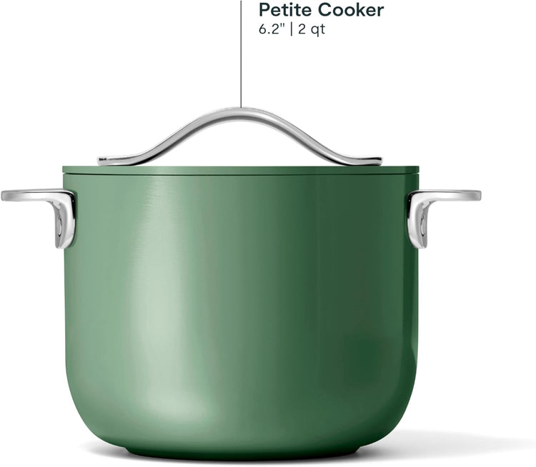 Caraway Petite Cooker - 2 Qt Ceramic Coated Pot - Free From Forever Chemicals - Perfect for Rice, Grains, or Sauces - Sage - Nestoria