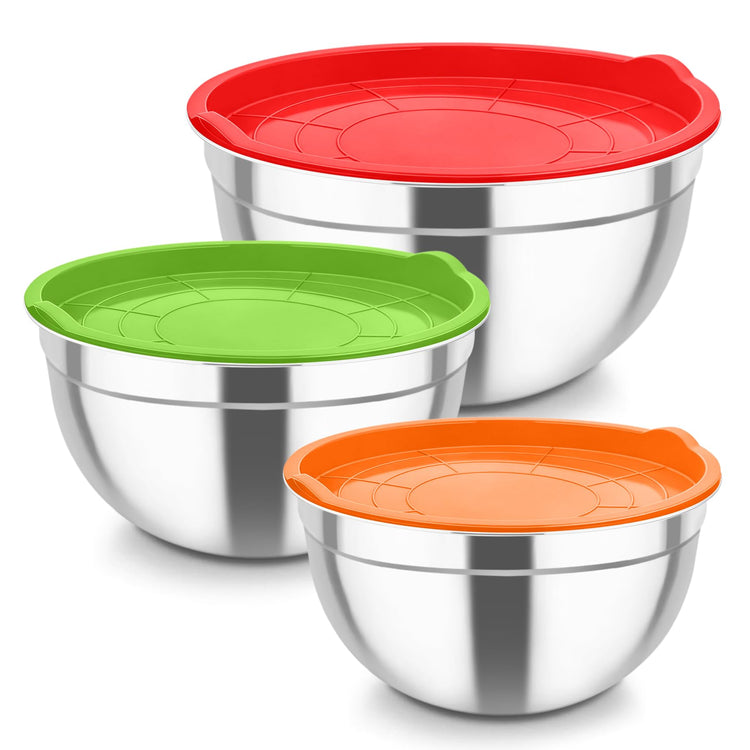 Mixing Bowls Stainless Steel Nesting Salad Bowls & Airtight Lids (3 Count)