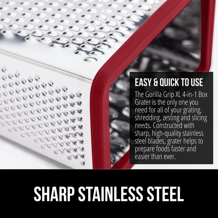 XL 4 Sided Stainless Steel Cheese Grater With Measurement Container