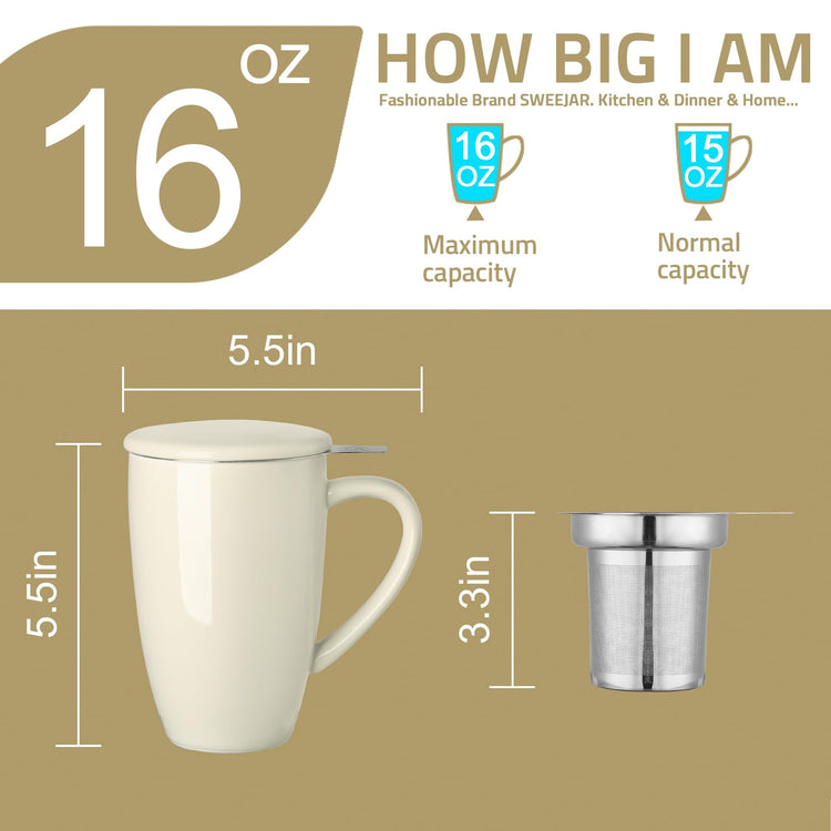 Sweejar Porcelain Tea Mug with Infuser and Lid