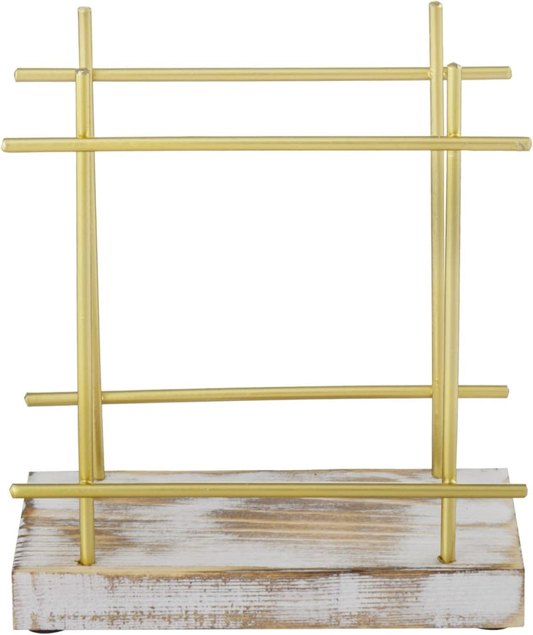 MyGift Metal Napkin Holder with Shabby Whitewashed Solid Wood Base, Dining Table Square Napkin and Cocktail Serviette Dispenser Rack, Kitchen and Dining Accessories