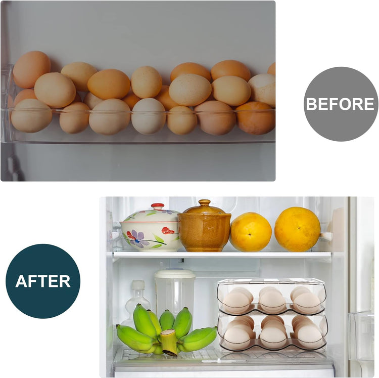 Egg Holder for Fridge,Automatically Rolling Egg Storage Container for Refrigerator,Egg Organizer for Fridge with Lid,Clear Plastic Dispenser, Tray & Box -3 Layer