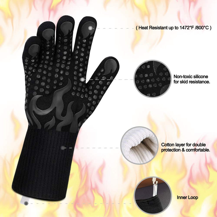BBQ Gloves 1472F Heat Resistant Silicone Non