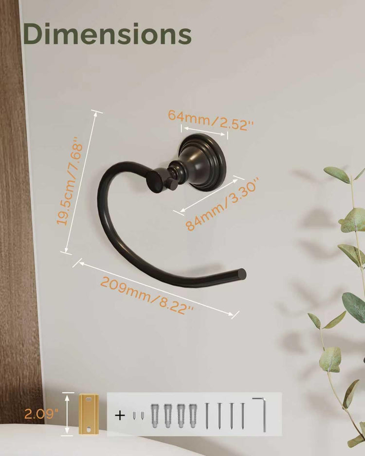 Black Towel Ring Wall Mounted for Bathroom