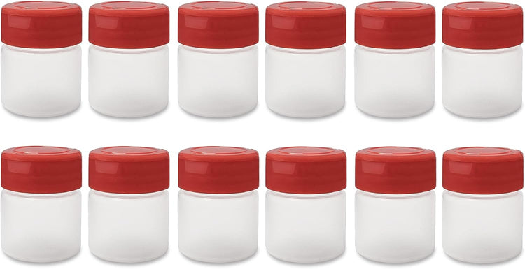 ljdeals 1 oz Plastic Spice Jars with Red Flip & Sift Caps – 12 Pack Empty Spice Bottles for Herbs, Seasonings, Powders, Camping, Travel, Kitchen, Restaurant Use – BPA-Free, Recyclable, Made in USA