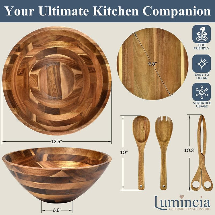 Premium Acacia Wood Salad Bowl Set