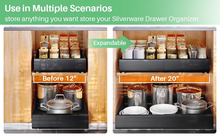 Pull out Cabinet Organizer (Black / 17"D×12"-20"W(1 Pack))