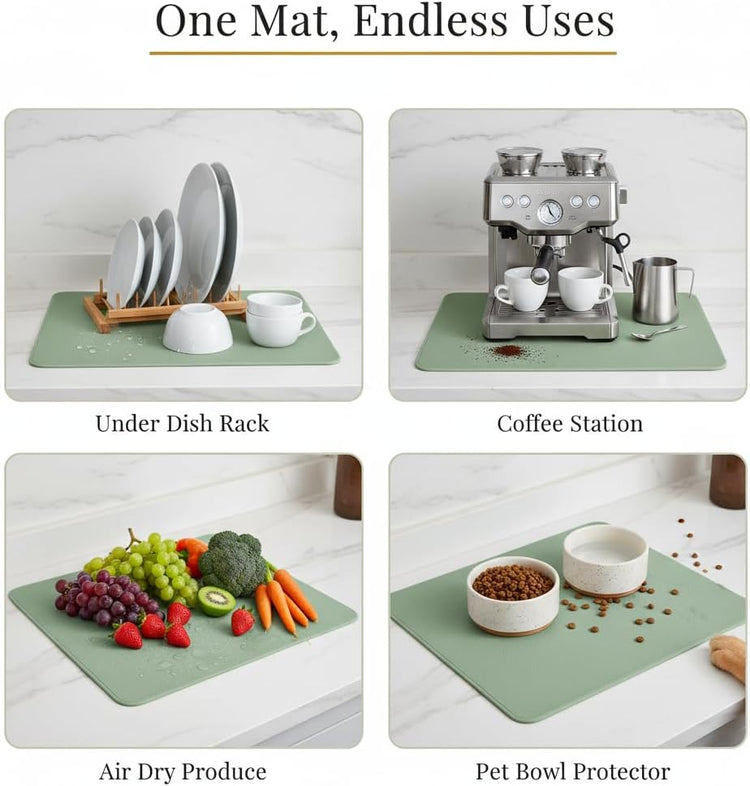 Dish Drying Mat Super Absorbent – 24" x 16" Coffee Mat for Countertops – Non-Slip Drying Mat for Kitchen Counter – Easy to Clean Water Absorbent Mat – Large Dish Drying Mats (Sage)
