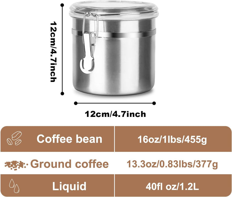 Stainless Steel Food Container with Clear Lids Airtight Container Stackable Small Canisters Kitchen Pantry Storage for Cereal, Snacks, Candy, Herbs, Spices, Sugar, Tea (1.2L Silver)