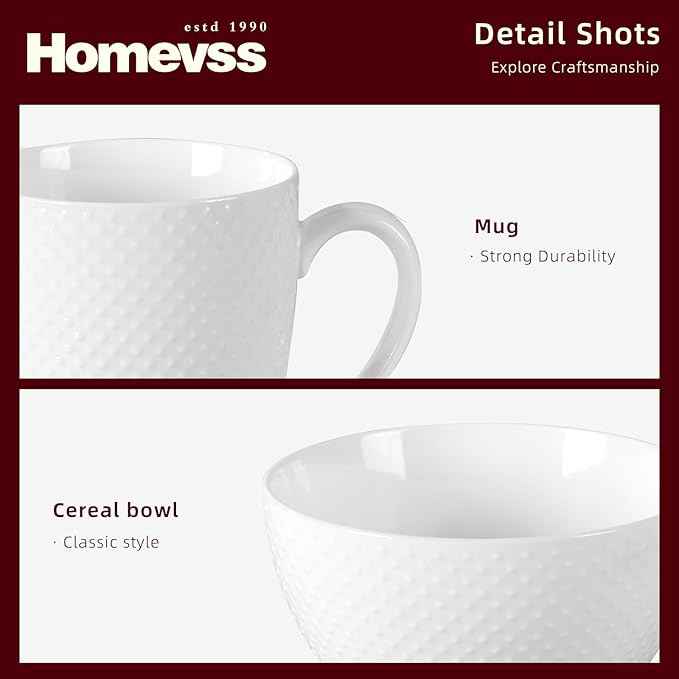 HomeVss, New Bone China Embossed Rain Drops 16pc Dinnerware Set