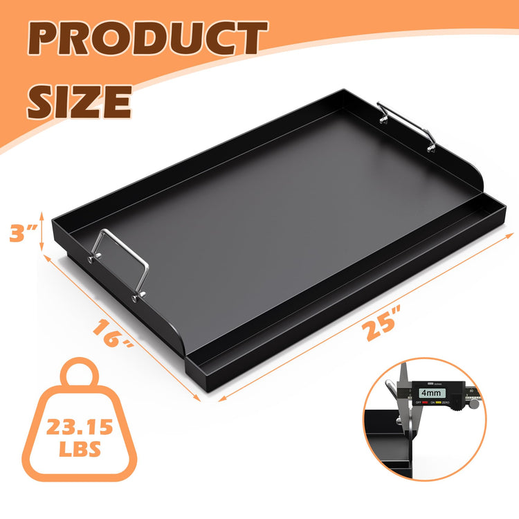 25" x 16" Cast Iron Flat Top Griddle for Gas Grill & Stove Top