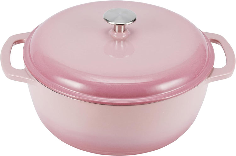 Amazon Basics Cast Iron Dutch Oven Pot with Lid, Enameled, Round, Dual Handles, Heavy-Duty, Medium, 6-Quart, Light Pink - Nestoria