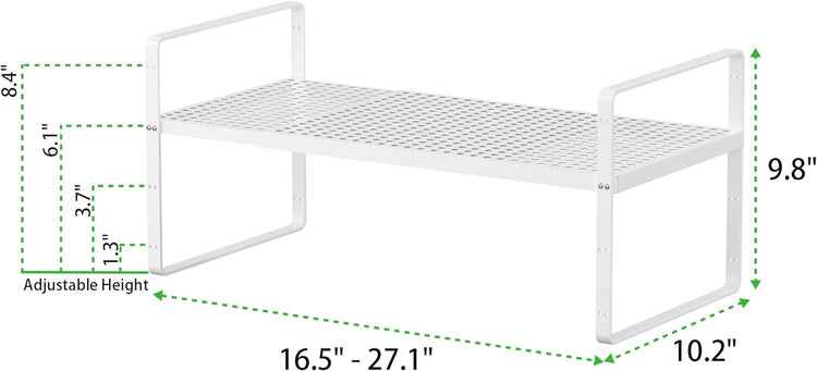 Expandable Cabinet Storage Shelf Stackable Organizer Rack for Kitchen Bathroom Pantry Spice Cupboard Coffee Countertop Home Office Desk Heavy Duty Nonslip White Large 2 Packs