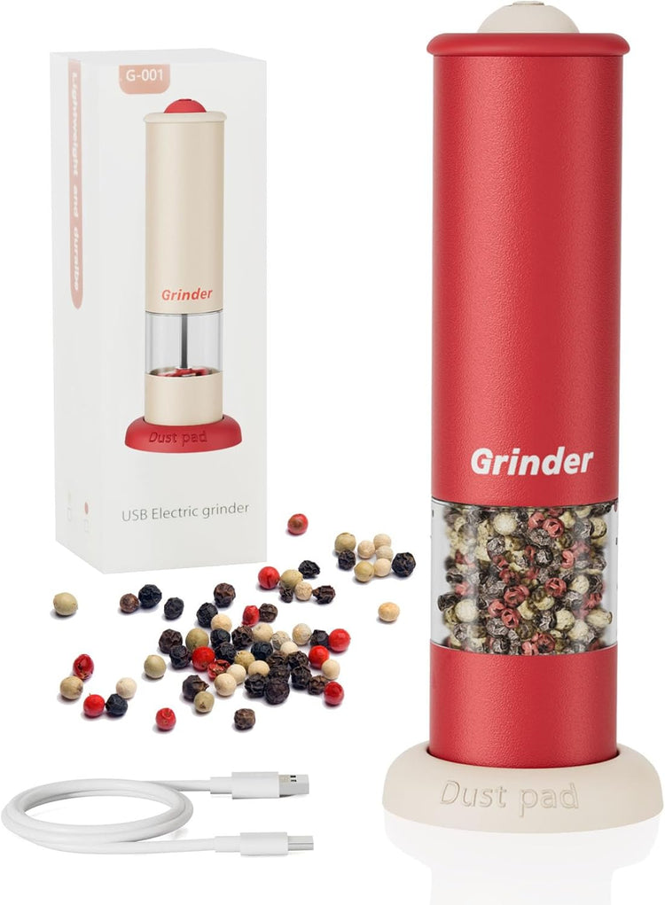 Electric Salt and Pepper Grinder Set, USB Rechargeable Adjustable Coarseness Automatic Salt Pepper Mill Shakers/Grinder Kitchen Spice Mill for Outdoor, Home Chefs Idea for New House Warming Gifts 