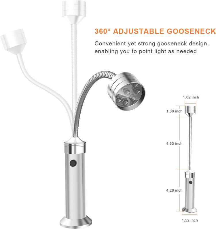 Barbecue Grill Light Grilling Accessories for Outdoor, BBQ Magnetic LED Lights Flexible Gooseneck Weather Resistant, Men Dad Gifts Batteries Included 2 Pack (Silver)