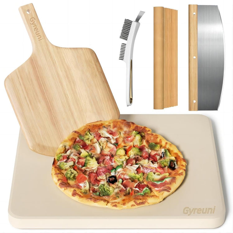 16'' Cordierite Pizza Stone for Oven and Grill with Pizza Peel Set (5 Count)
