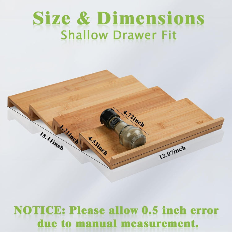Bamboo Spice Drawer Organizer, 4 Tier Stackable Spice Rack for Cabinet, Seasoning Storage Organization,13'' Wide
