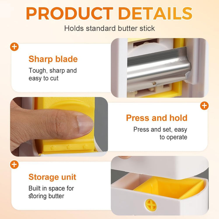 Butter Cutter, One-Click Butter Cutter,2025 NEW Single-Stick Butter Cutter, Butter Dispenser with Stainless Steel Blade and Storage Case for Quickly Making Bread, Cakes, Breakfast (3PCS)