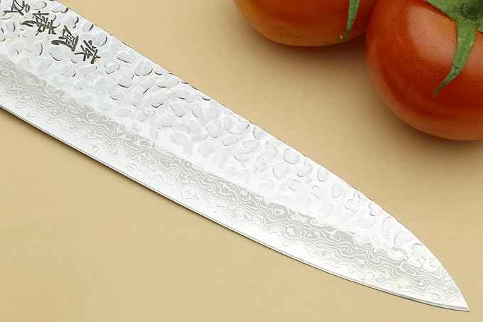 Yoshihiro VG10 46 Layers Hammered Damascus Gyuto Japanese Chefs Knife (Octagonal Ambrosia Handle) (7" (180mm)