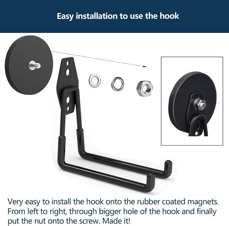Large Magnetic Hooks Heavy Duty,Magnetic Utility Hooks for Garden Tools,Horse trailor,Straps,Steel Pegboard,Workshop,Anti-Scratch EV Charger Holder,Magnetic Cable and Tool Holder(2pack)