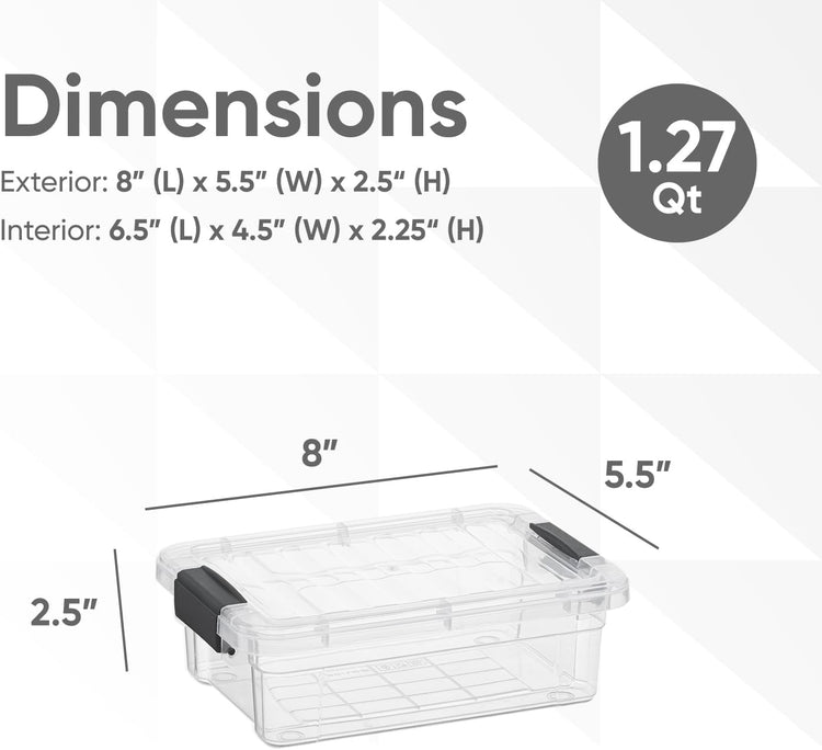 Superio Clear Storage Boxes with Lids, 1.27 Quart Plastic Container Bins for Organizing, Stackable Crates, BPA Free, Non Toxic, Odor Free, Organizers for Home, Office and Dorm, 4 Pack