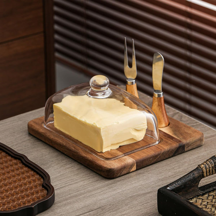 Butter Dish with Knife and Glass Lid