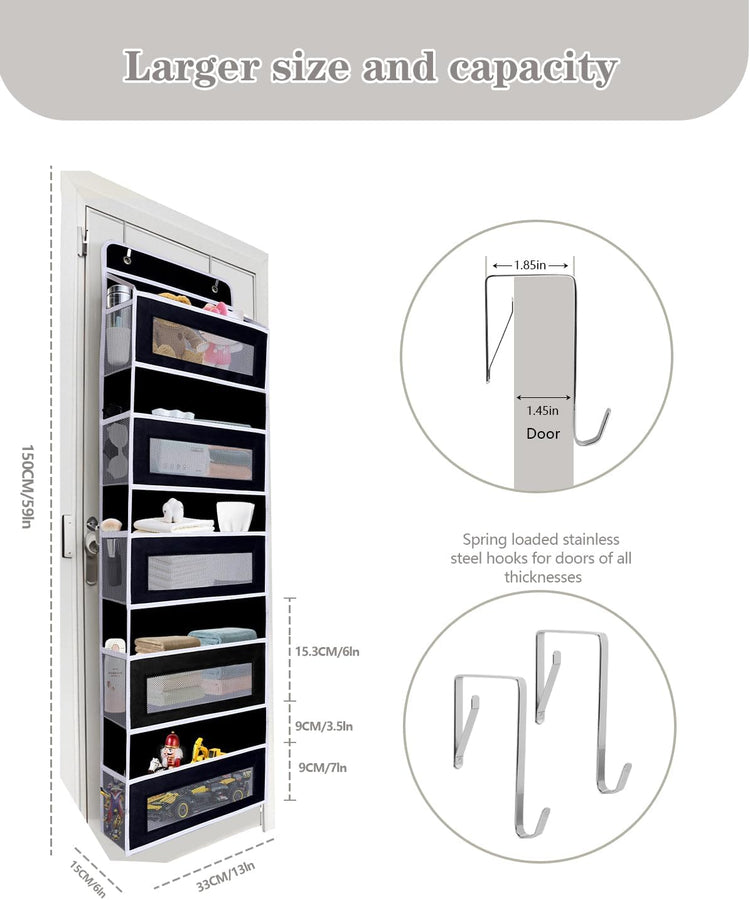 Over Door Hanging Storage Organizer, 5 Large Pockets, 10 Mesh Pockets,Black, 44 lbs Capacity (Black)