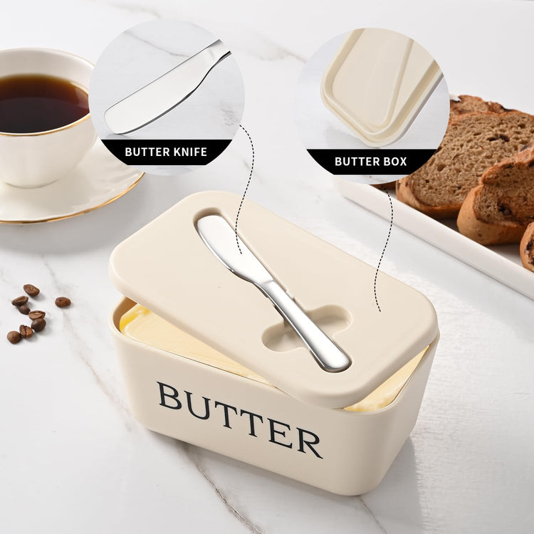 Butter Dish With Lid And Knife For Kitchen Coutertop