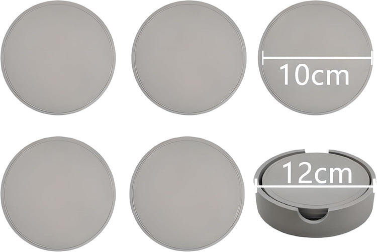 5-Piece Silicone Coasters Set with Holder - 3.9“ Non-Slip & Anti-Overflow Design for Hot/Cold Drinks | Thickened Kitchen & Living Room Decor, Housewarming Gifts for Men (Coffee, Beer, All Cup Types)