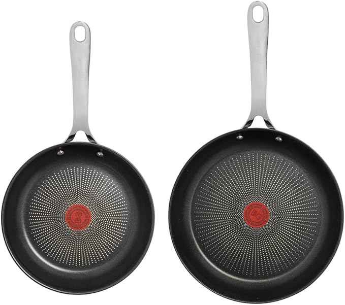 T-Fal x Jamie Oliver Nonstick Coated Stainless Steel Pans 9.5" & 11", Induction Compatible, Oven Safe up to 500°F, Chef's Stainless Steel Skillet, Frying Pan, Silver