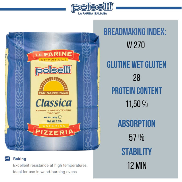 POLSELLI Classica, Tipo "00" Double Zero Flour Extra Fine, 11 lbs (5 kg), Neapolitan Italian Pizza, Bread, Pasta, and more, All Natural, Unbleached, Unbromated, No Additives - Nestoria