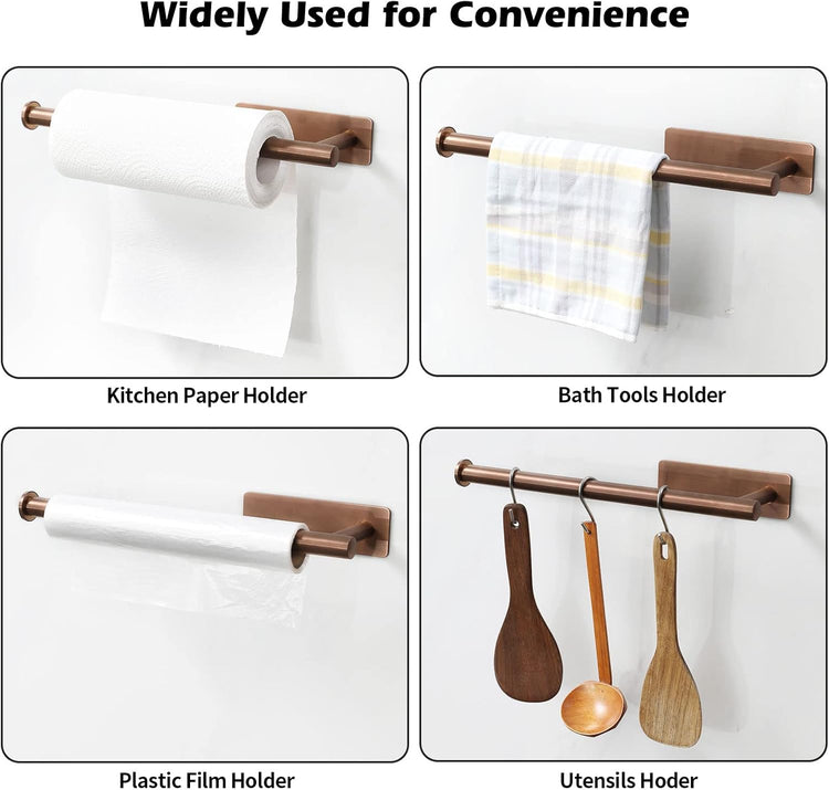 theaoo Rose Gold Paper Towel Holder - Under Cabinet Paper Towel Holder for Kitchen, Adhesive Paper Towel Roll Rack for Bathroom Towel, Wall Mounted Paper Towel Rack, SUS304 Stainless Steel