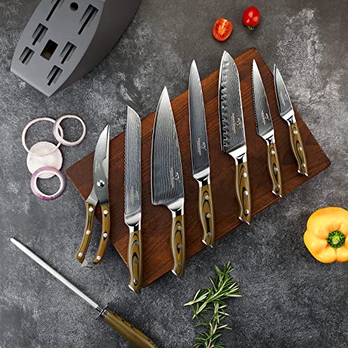 9PCS Damascus Knife Set with Block
