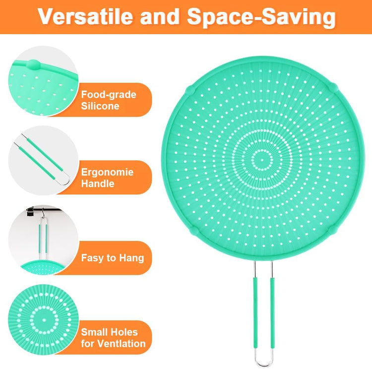 Splatter Screen for Frying Pan, Grease Splatter Guard, Heat-Resistant Splatter Guards for Frying, Silicone Splatter Guard for Everyday Cooking, Dishwasher Safe, Green (16in×12in×0.5in)