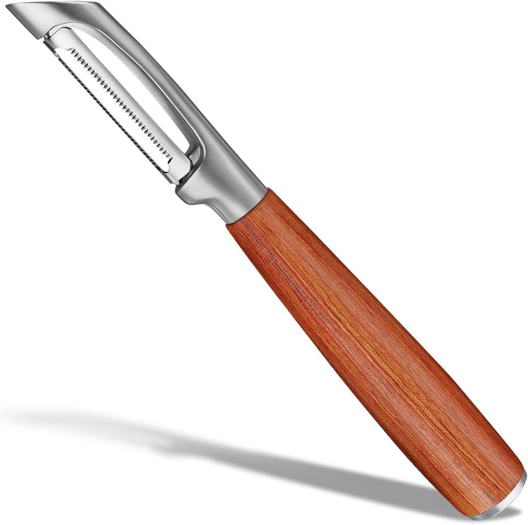 KULUNER,Premium High-End Rosewood Handle and 304 Stainless Steel Serrated Blade - An Ultra-Sharp Rotating Peeler for Potatoes, Fruits, and Vegetables, Ergonomically Designed for Easy Peeling.