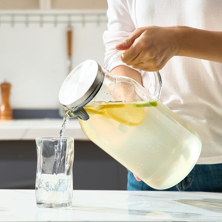 95Oz Handmade Glass Pitcher with Handle Lid