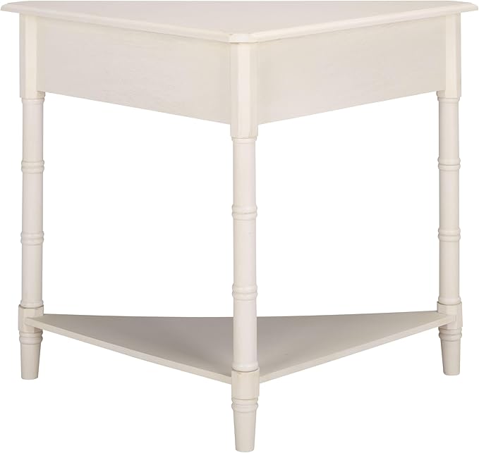 SAFAVIEH Home Collection – Gomez Ivory Corner Table, 1-Drawer Space-Saving Triangle Accent Table, Classic Turned-Leg Design (AMH5709K)