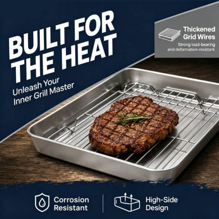 Stainless Steel Roasting Broiler Pan with Grill Rack 10.4×8.1×2inch
