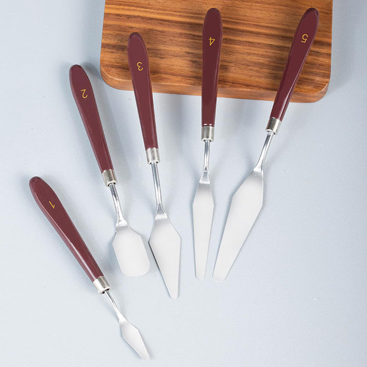 5pcs Stainless Steel Cake Cream Spatula Frosting Baking Pastry Tool Shovel Cake Painting Scraper Decorating Spatula Mixing Set Icing Oil Painting Cream Toner Tool for Fondant Chocolate (5 Count)