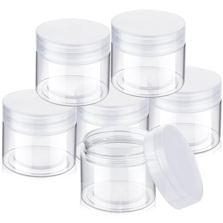 6 Pack 2 oz Plastic Jars Containers with Lids Wide Mouth Refillable Leakproof Reusable Round Empty Jars for Slime Travel Cosmetic Dry Food Spice Candy Cookie Home Kitchen Organizing (2 Ounce)