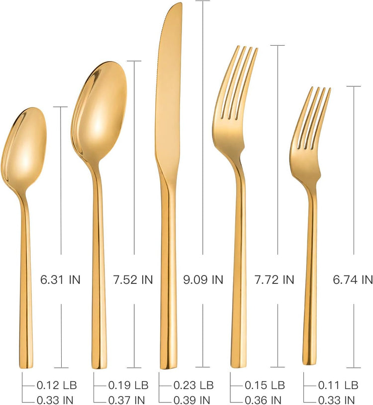 Silverware Set Flatware Set Shiny Gold Cutlery Set with Hexagon Handle Forged Stainless Steel Heavy 20 Pieces For Home Hotel Use Service for 4
