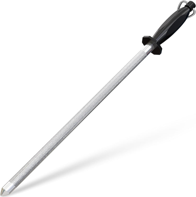 Utopia Kitchen Knife Sharpener Rod 12 Inch, Professional Honing Rod for Knife Sharpening with Hanging Hook, Black