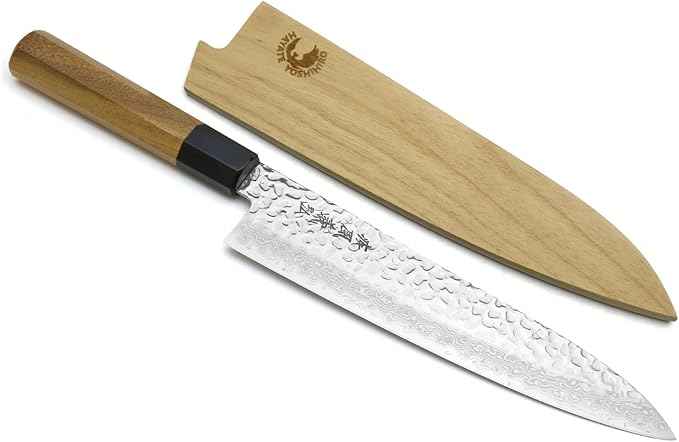 Yoshihiro VG10 46 Layers Hammered Damascus Gyuto Japanese Chefs Knife (Octagonal Ambrosia Handle) (9.5" (240mm)