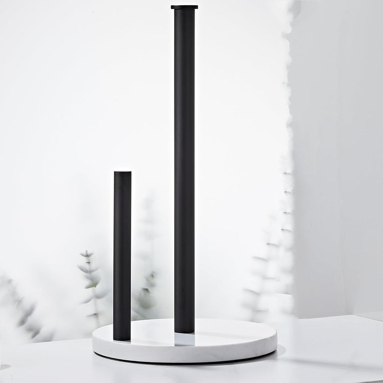 Matte Black Paper Towel Holder,Stainless Steel Paper Towel Holder for Kitchen Roll Organize, Standard or Jumbo-Sized Roll Paper, Countertop Roll Dispenser with Marble Base