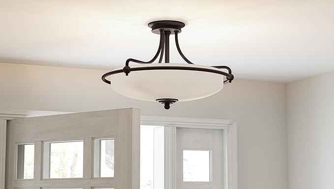 Quoizel Griffin Semi-Flush Mount Ceiling Light, 21 Inch 4-Light Palladian Bronze Opal-Etched Frosted Glass Shade, Hanging Light Fixture for Hallway, Kitchen, Bedroom, Dining, Farmhouse or Office